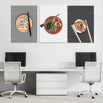 Gyoza Sushi Ramen | 3 määrab väljaprintide Ramen plakatid | Jaapani-stiilis kunsti | Chopsticks | Toidu kingitused | Art plakatid
